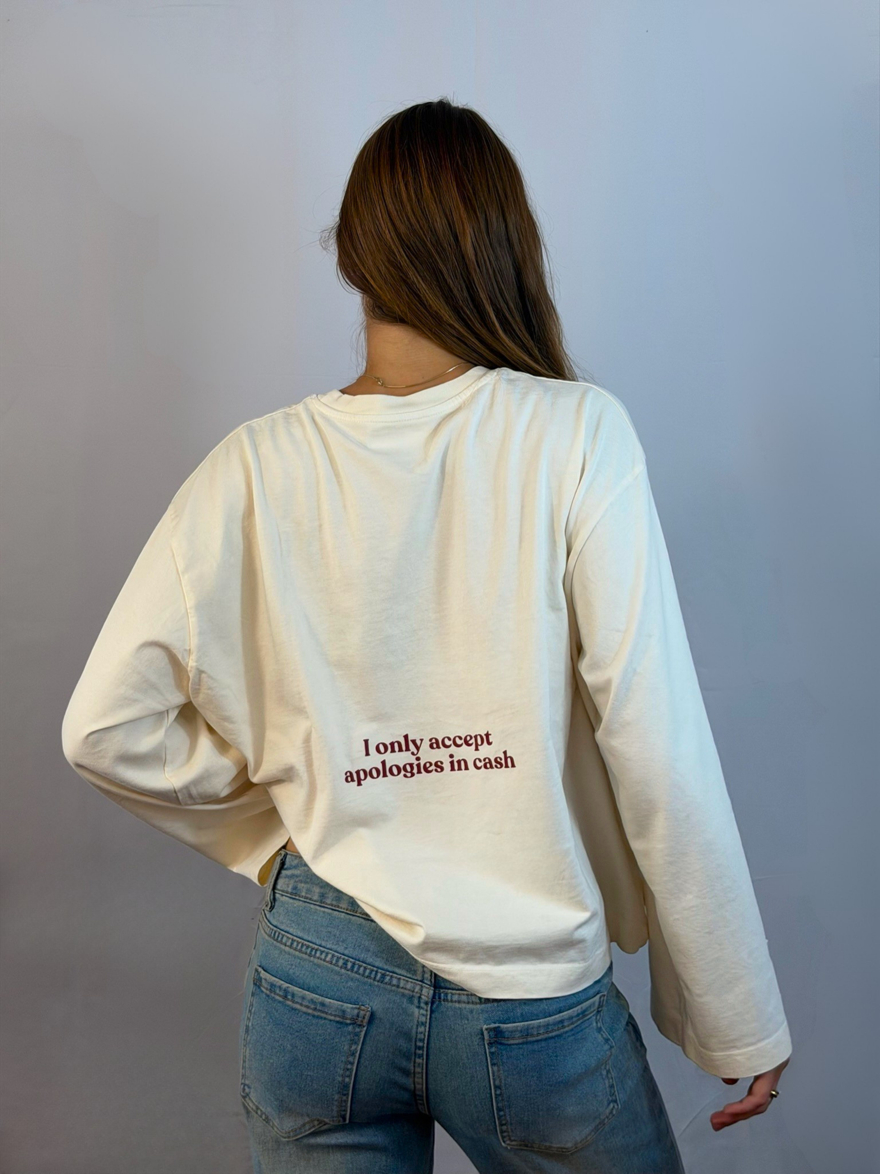 LONG SLEEVE CREAM-BURGUNDY
